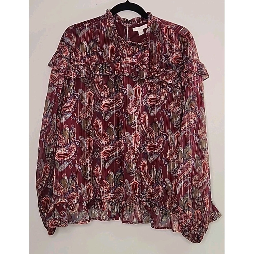C EST 1946 Burgundy Long Sleeve Sheer Sleeve Paisley Top Boho Whimsigoth